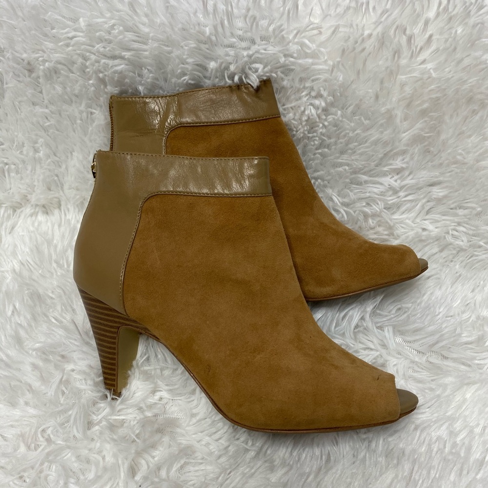 Alfani camel suede open toe booties size 6 1/2